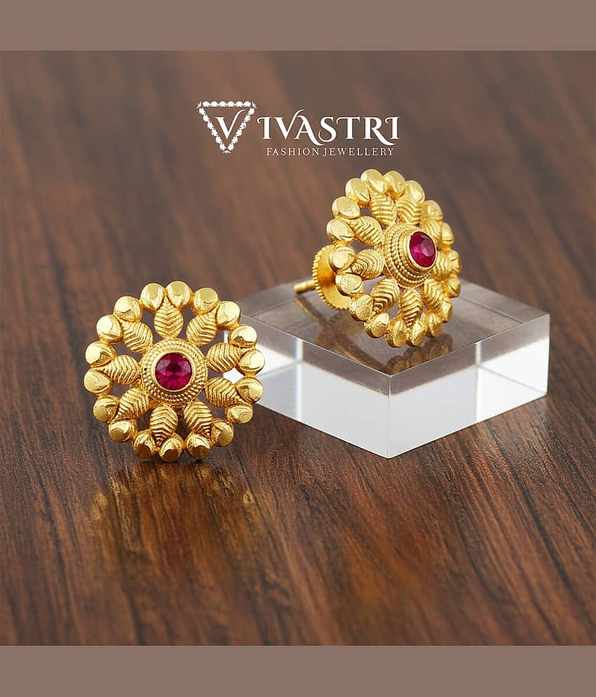 VIVASTRI Golden Stud Earrings ( Pack of 1 )