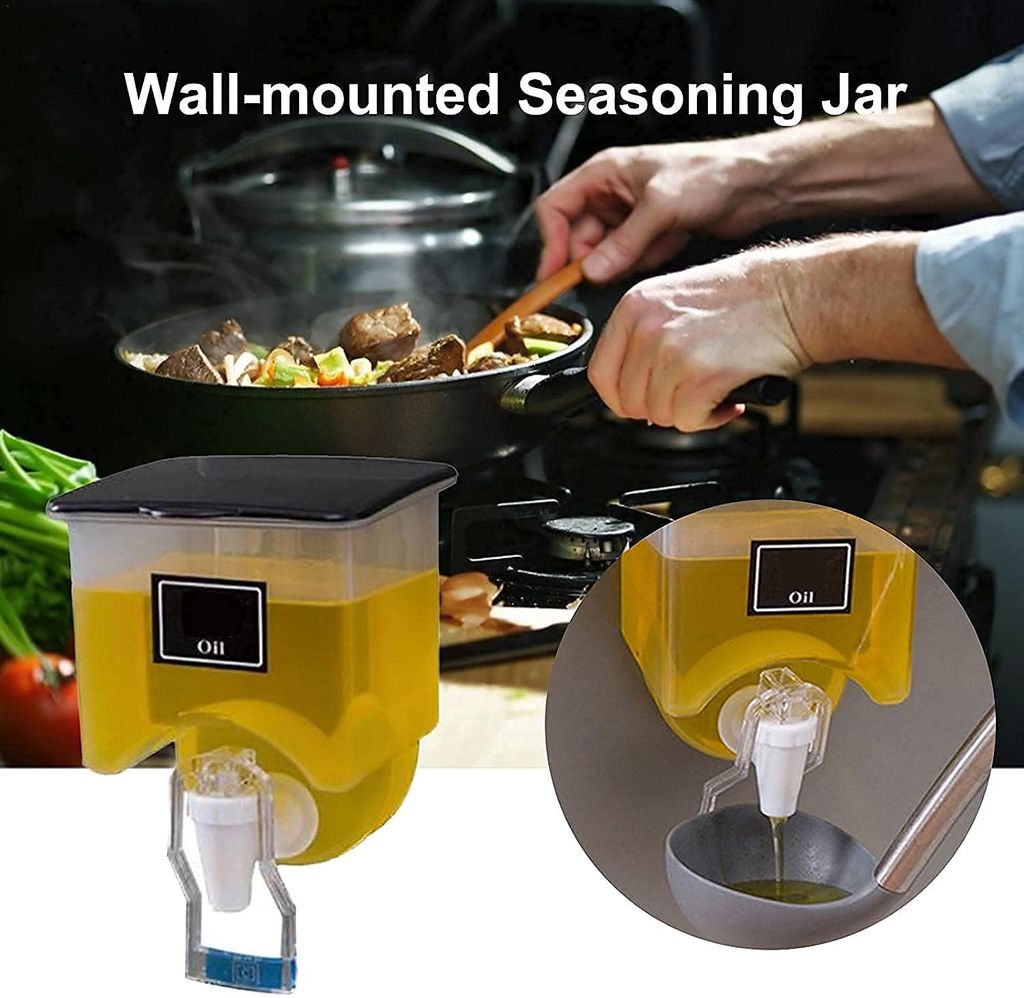 Wall Mounted Oil Dispenser,Transparent Liquid Seasoning Food Dispenser,Wall Hanging Oil Box, Oil Storage Tank,Leak-Proof Soy Sauce Vinegar Liquid Tank,Storage Bottle Kitchen Organizer