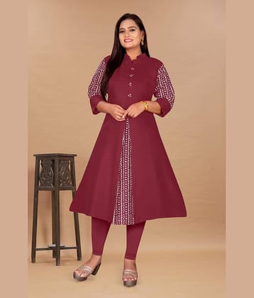 Hetsa Women Cotton Blend Printed Anarkali Kurti ( Maroon )