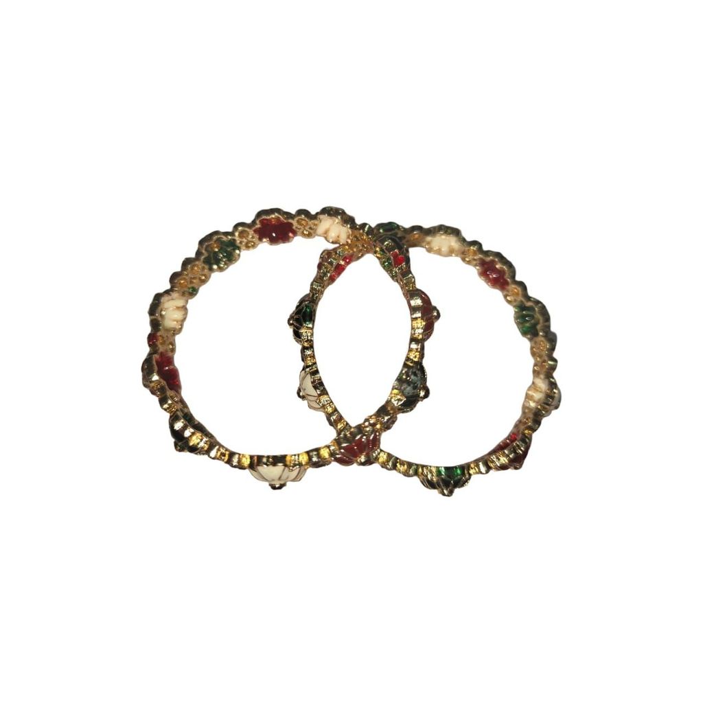 Gold Plated Flower Design Bangle Set for Women - Set of 2