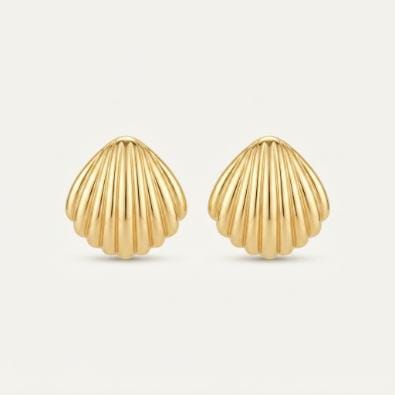 Gold Ribbed Shell Studs | Gold-Tone Anti-Tarnish Imitation Jewellery - Earrings | Buy online on ZillyBuy