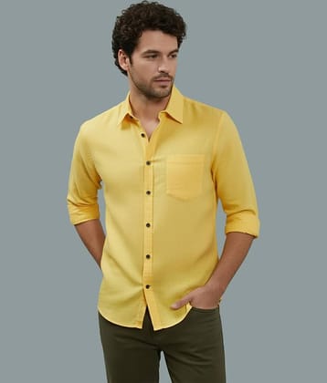 UNI VIBE Cotton Blend Slim Fit Solids Full Sleeves Men's Casual Shirt - Yellow ( Pack of 1 )