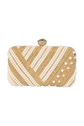 Golden Silk Pearl & Bead Work Clutch