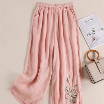 Graceful Elegance: Peach Embroidered Women's Palazzo Trousers for Every Occasion-M