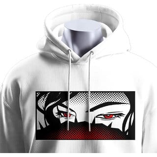 BULL CLOTHING Men's Mysterious Eyes White Hoodie Graphic Design  280 GSM Fleece for Softness and Comfort (L)