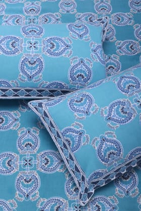 Azia Floral Teal Cotton Bedsheet-California King - 108 x 108 in / Teal / Green