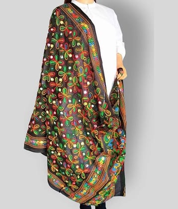 Apratim Black Cotton Kutch Embroidered Dupatta