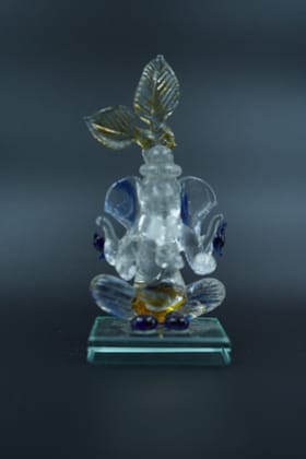 Crystal Glass Ganesh Idol with Leaf Crown Crystal Glass Ganesh Idol with Leaf Crown