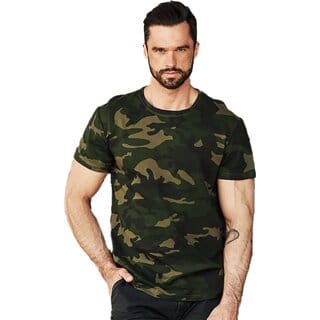 Leotude Men Olive Camouflage Cotton Blend Casual T-Shirt