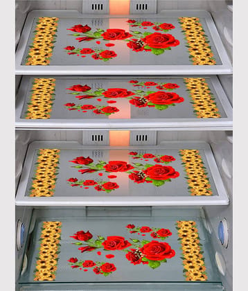 Dakshya Industries PVC Floral Printed Fridge Mats ( 43 28 ) Pack of 4 - Multicolor