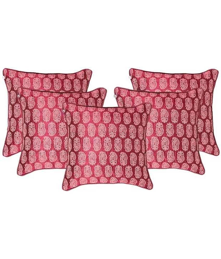 Zubix Pink & White Polyester Cushion Covers Set Of 5