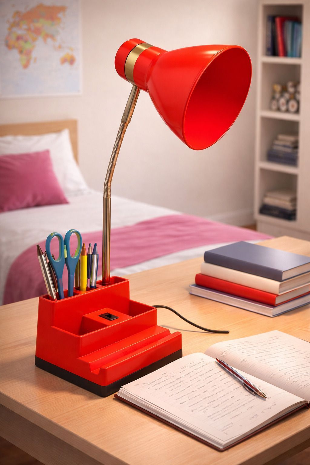 SPARKWORLD Red Study Table Lamp with Organizer Base