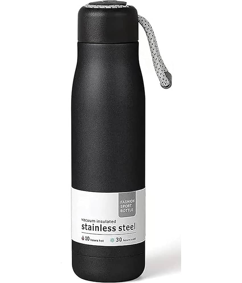Bhavyta Water Bottle with Portable Lid Vacuum Insulated Black Stainless Steel Water Bottle 500 mL ( Set of 1 )