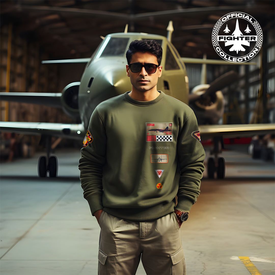The Sky Dominator Military Green Fighter Oversized Sweatshirt-S