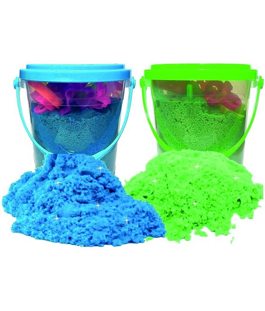 Rabbit 1Kg Magic Flow Sand Buckets Pack of 2 For Kids.(Green-Blue)