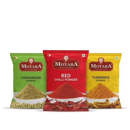 MOTABA Red Chilli Powder, Turmeric Powder & Coriender Powder, 200 gm Each - Pack of 3