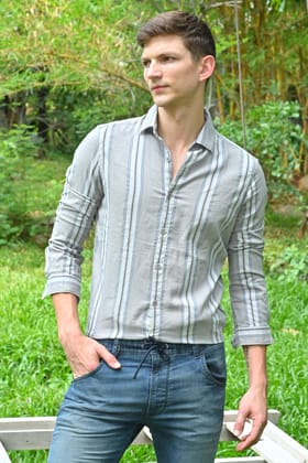 Kim - Smart Striped Shirt - Grey-L-42 / GREY