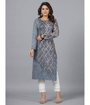 Juniper Rayon Printed Straight Women's Kurti - Blue ( Pack of 1 )
