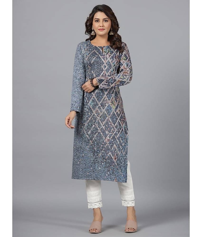 Juniper Rayon Printed Straight Women's Kurti - Blue ( Pack of 1 )