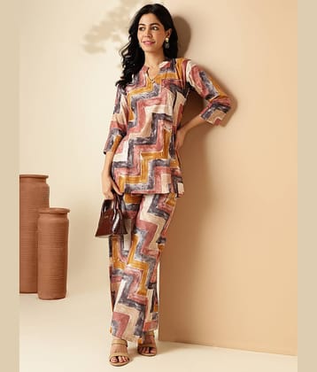 Vbuyz Women Printed Kurta With Palazzos Co-Ord Set ( Beige )