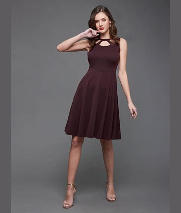 Miss Chase Women Polyester Solid Fit & Flare Dress ( Wine )
