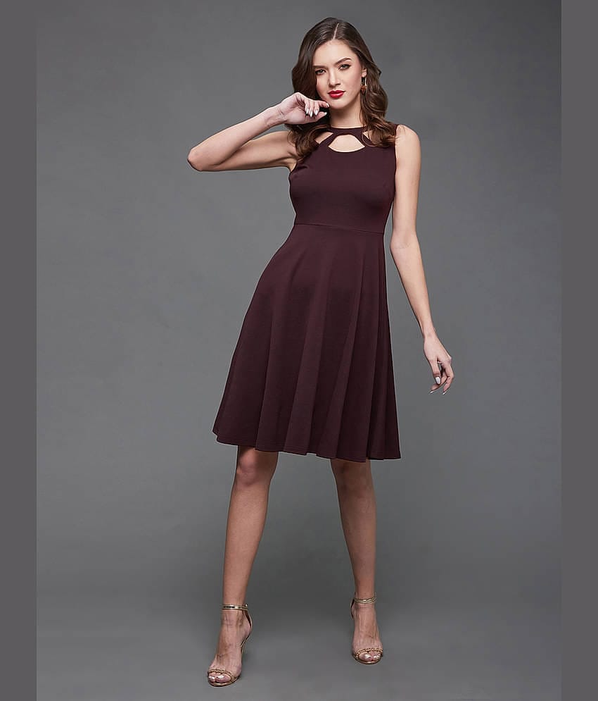 Miss Chase Women Polyester Solid Fit & Flare Dress ( Wine )