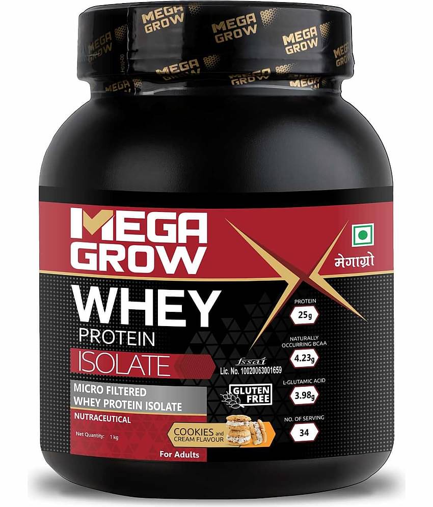 MEGAGROW Whey Protein Isolate Powder - Cookies & Cream Flavor, isolate & micro fitered (1kg)