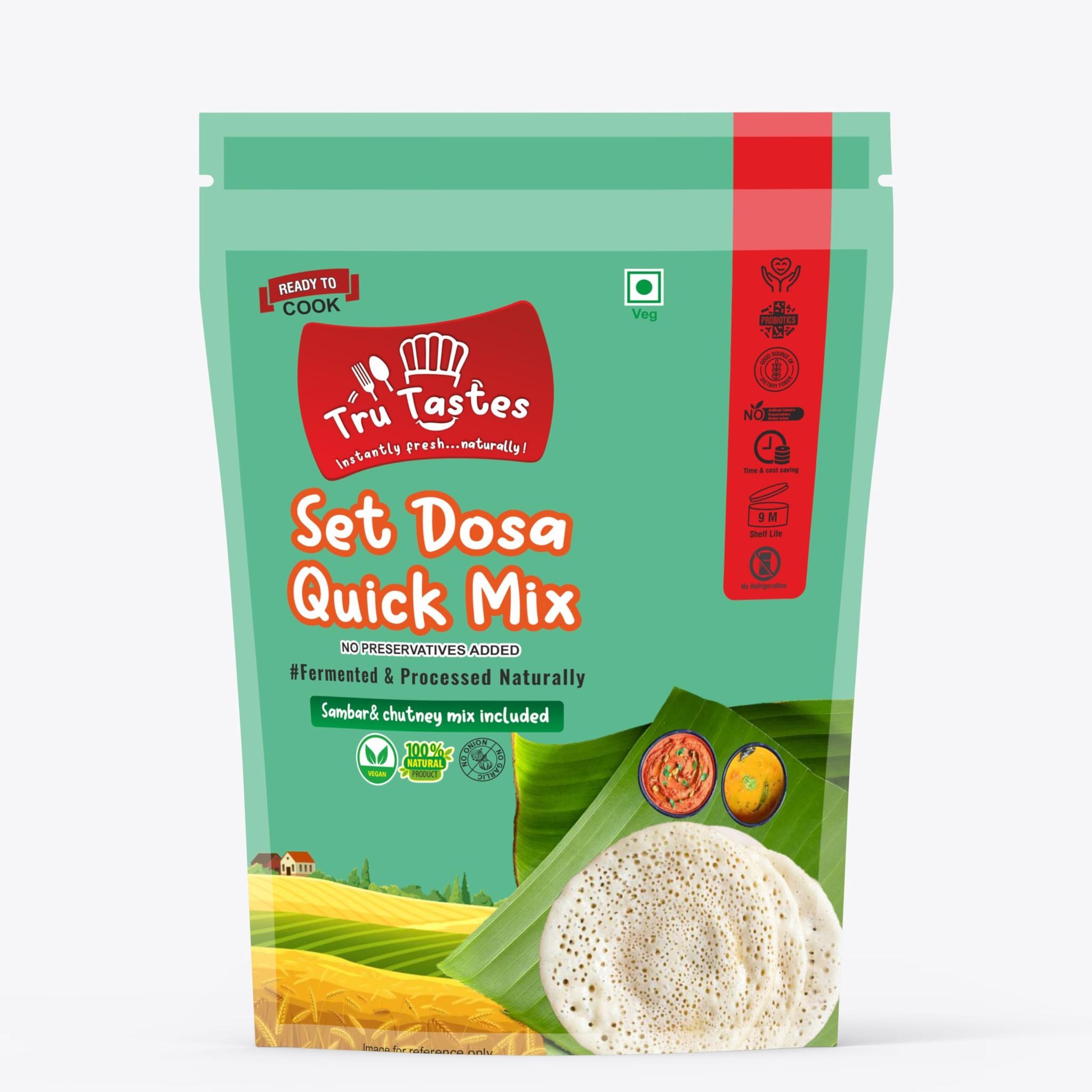 TruTastes - Set Dosa Quick Mix | Chutney and Sambar Included | Healthy Food | Naturally fermented | Zero preservatives | No maida | No curd | No soda | No refrigeration (300g)