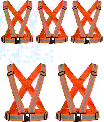 Laxmi Polyester High Visibility Safety Reflective Vest Belt Jacket(Pack 5) Orange Safety Jacket