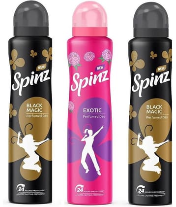 Spinz - 2 BLACK MAGIC 1 EXOTIC DEO Deodorant Roll-ons for Unisex 450 ml ( Pack of 3 )