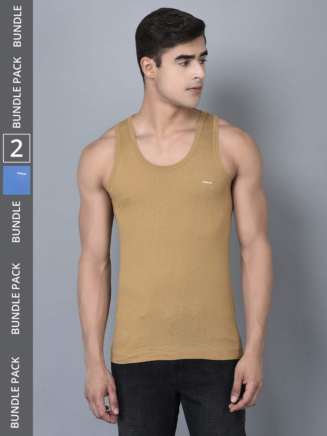 Men's Assorted Pack of 2 Solid Combed Cotton Shrinkless Vest