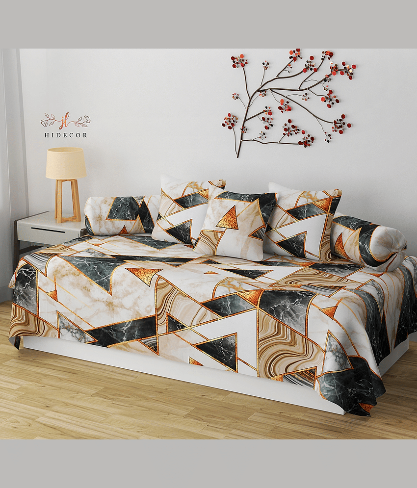 HIDECOR Cotton Geometric Diwan Set 6 Pcs - Multi