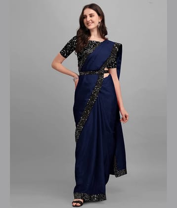 Parmila Fashion Chiffon Embellished Saree With Unstitched Blouse Piece ( Navy Blue )