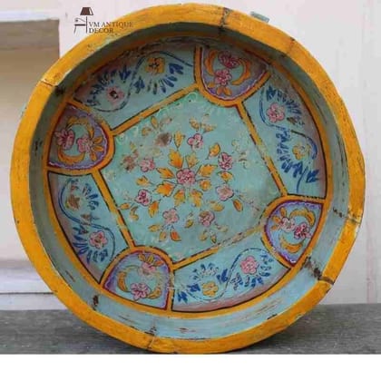Antique Look Wooden Carved Round Coffee Table | Chakki Table With Storage Furniture