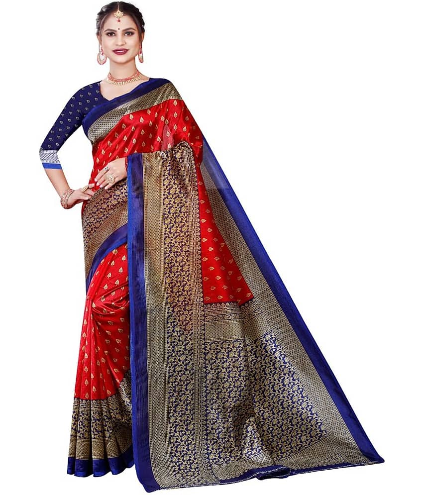 Kanooda Prints Art Silk Printed Saree With Unstitched Blouse Piece ( Red )