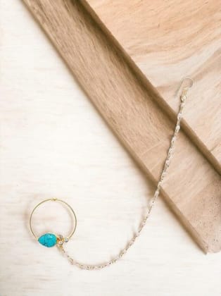 Gold-Toned  Blue Nose Ring With Chain