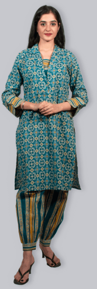 Rekha fashion_Cotton trending blue printed kurti set