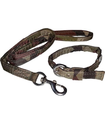 Petshop7 Premium Quality & Stylish Nylon Printed Army Design Brown Dog Collar & Leash (0.75 inch Small Size (Neck Size : (12 - 16