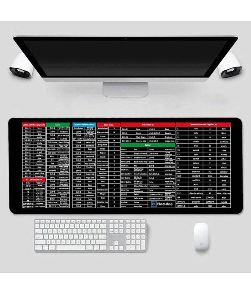 Smooth Waterproof Non-Slip Shortcut Key Rubber Computer Mouse Pad Large Size (80x30cm, Black)