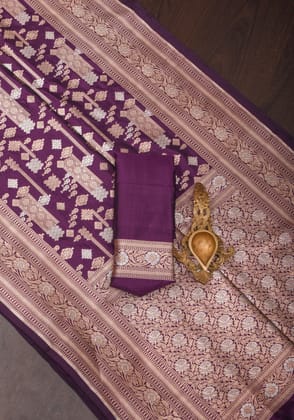 Contemporary Geometric Alfi jaal on Jamuni Purple Banarasi Katan Silk Saree | SILK MARK CERTIFIED