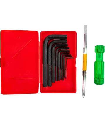 GLOBUS 138 Steel Allen Key Set 9 PCS in BOX..size...1.5MM TO 10MM ) Allen Key Set with 2-in-1 Screwdriver 6"/150mm, Hand Tool Set.