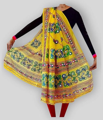 Raj Yellow Cotton Hand Embroidered Dupatta