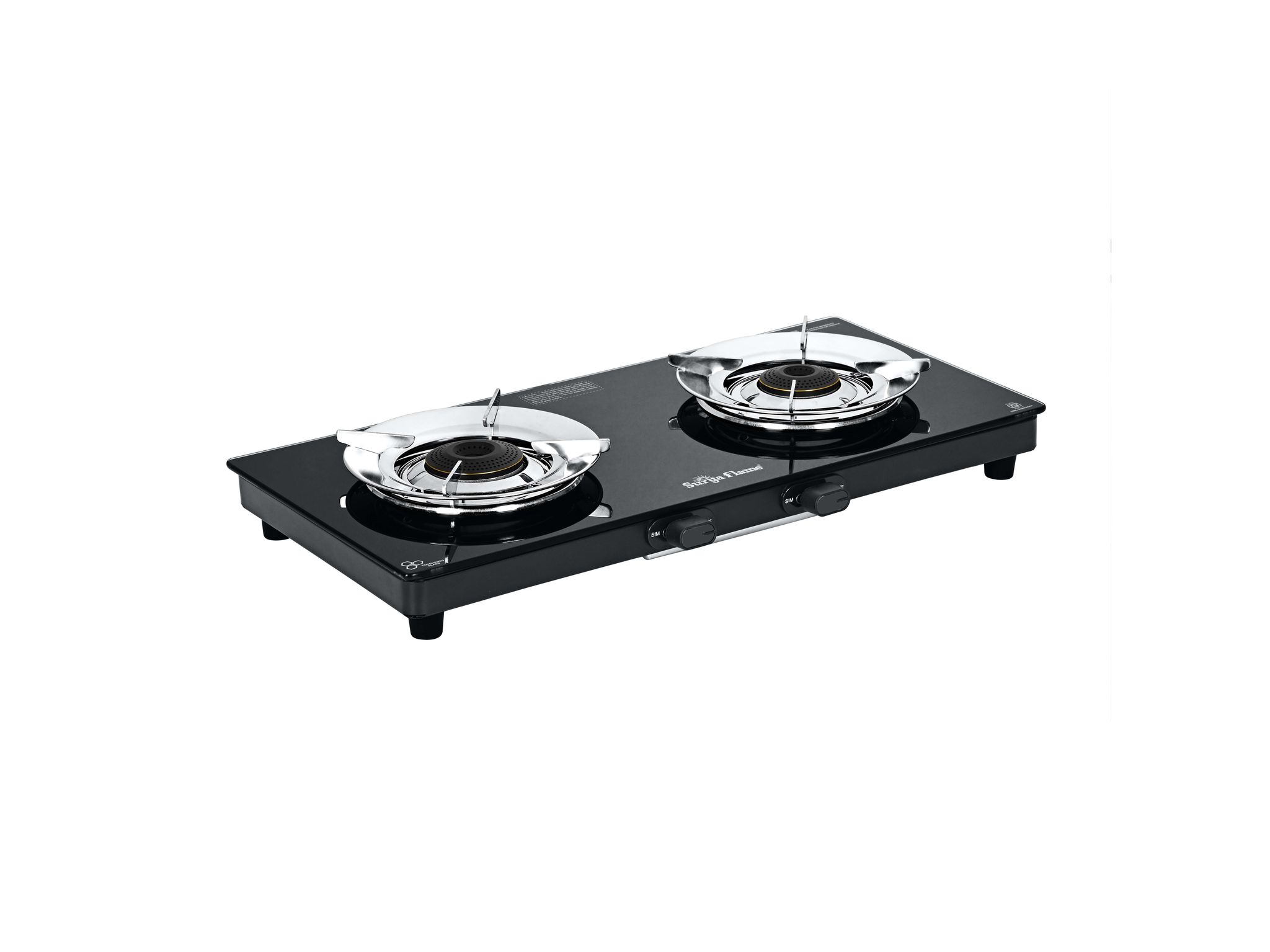 Surya Flame Green 2 Burner Gas Stove, BEE 4-Star Rated, 74% High Efficiency, LERC Design, Tri-Pin Brass Burners, Manual Ignition -Black