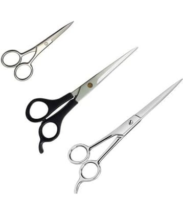 Combo of 3 Salon Accessories Scissor: 2 Barber Hair Cutting Scissor with 1 Beard and Mustache Styling Trimming and Scissors (Set of 3, Silver)