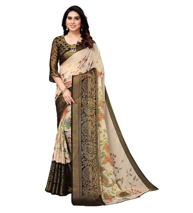 Women's Viscose Rayon Printed Saree with Unstitched Blouse (Black)