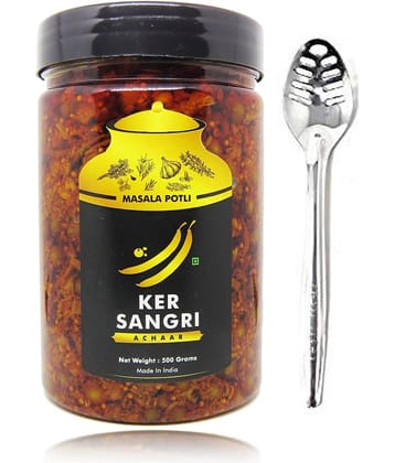 Masala Potli Homemade Rajasthani Spicy & Tangy Kair Sangri Achaar & Spoon | Shrub Berry & Beans Pickles Pickle 500 g