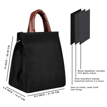Midnight Black: PVC Coated Matty Insulated Tiffin Bag/Lunch Bag (TB11)