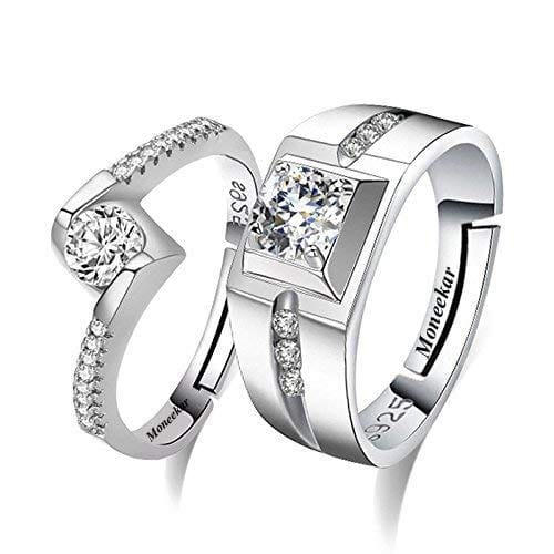 Nilu's Collection Valentine's Gift Crystal Adjustable Couple Ring for Men and Women Alloy, Zinc Ring-Silver