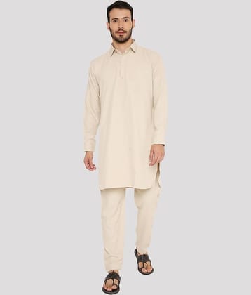 Maharaja - Beige Blended Fabric Regular Fit Men's Pathani Suit ( Pack of 1 )