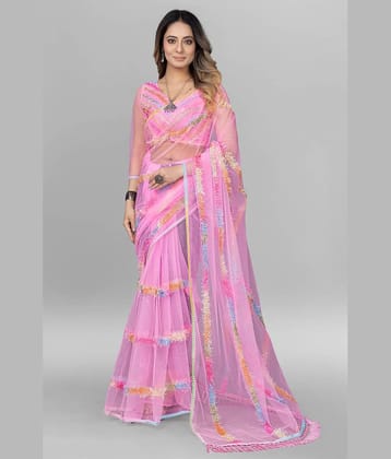 Aika Net Embellished Saree With Unstitched Blouse Piece ( Pink )
